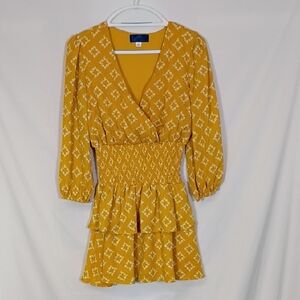 EUC Blue Rain Women's Yellow Floral Quarter Sleeve Dress Size Small Summer
